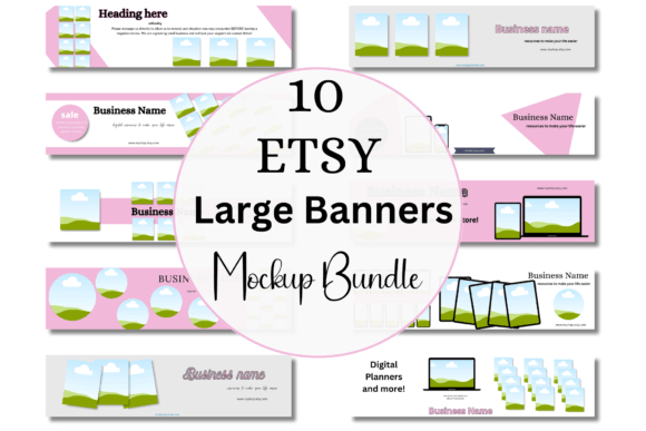 10 Large Etsy Banner Mockup Templates PLR MRR Digital Products from Grit Ground