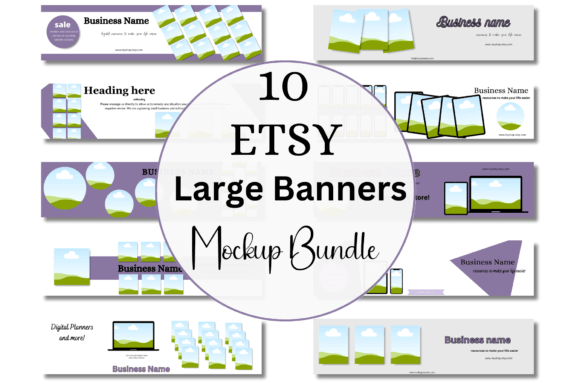 10 Large Etsy Banner Mockup Templates PLR MRR Digital Products from Grit Ground