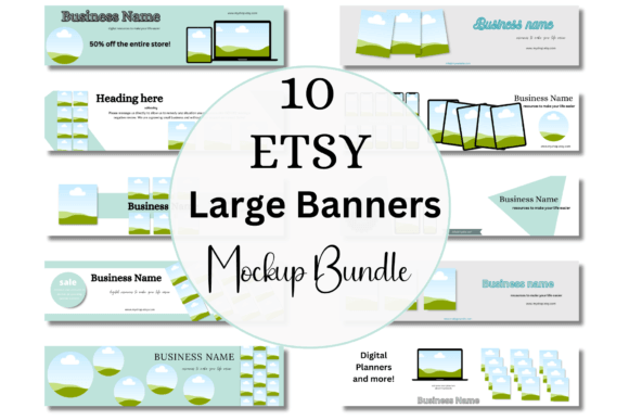 MRV Templates - 10 Large Etsy Banner Mockup Templates PLR MRR Digital Products from Grit Ground