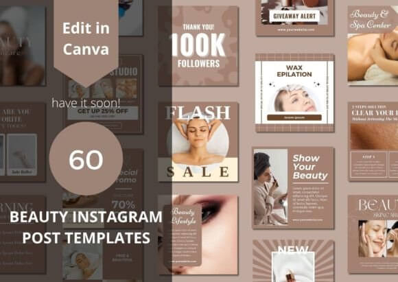 MRV Templates - 60 Beauty Social Media Canva Templates PLR MRR Digital Products from Grit Ground