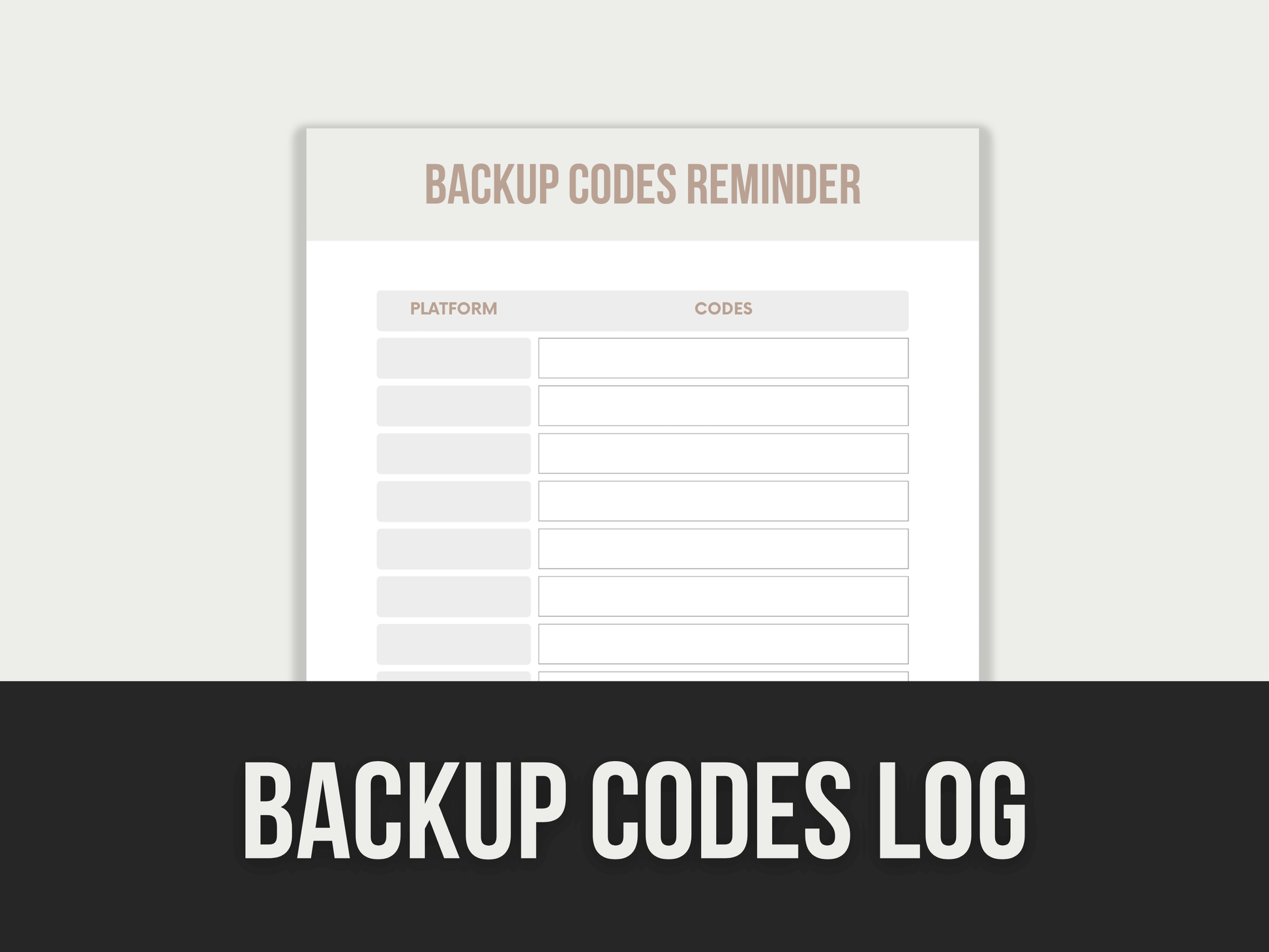 Backup-Codes-Log PLR MRR Digital Products from Grit Ground