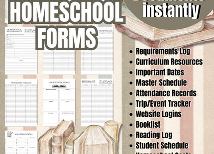 50+ Homeschool Forms Bundle Documents Printable Tracker Schedule Log Instant Download Homework Lesson Resources Home School Teacher Academic