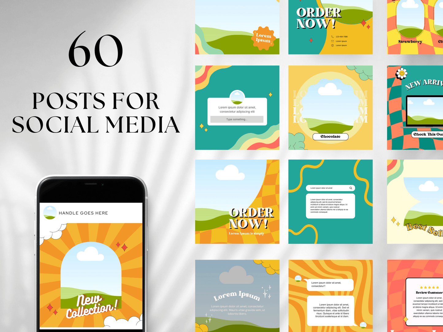 60 Dessert Retro Social Media Templates PLR MRR Digital Products from Grit Ground