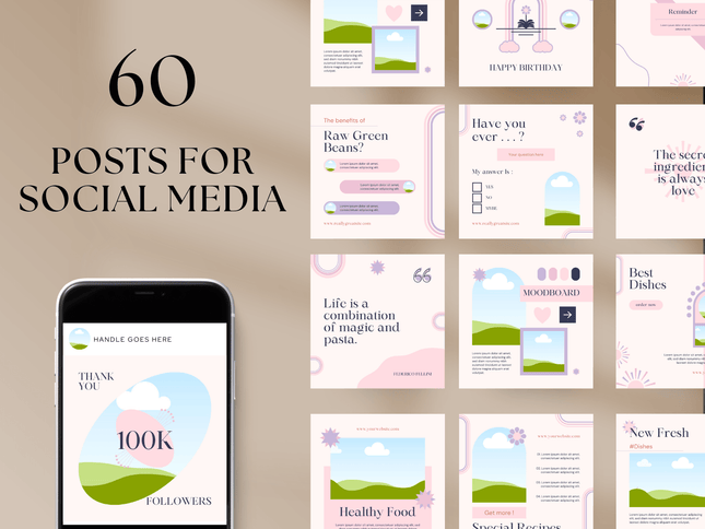 60 Food Blogger Social Media Templates PLR MRR Digital Products from Grit Ground