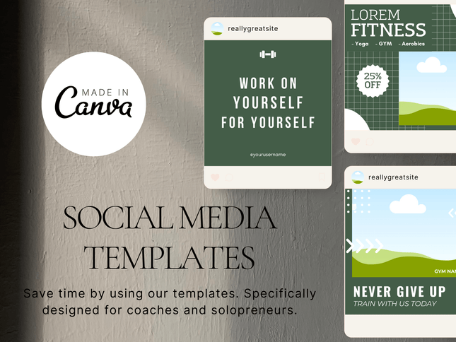 60 Fitness Social Media Canva Templates PLR MRR Digital Products from Grit Ground