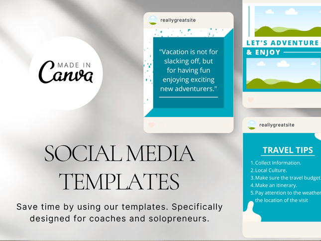 100 Travel Social Media Canva Templates PLR MRR Digital Products from Grit Ground