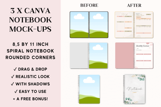 Canva Spiral Notebook Mockups PLR MRR Digital Products from Grit Ground