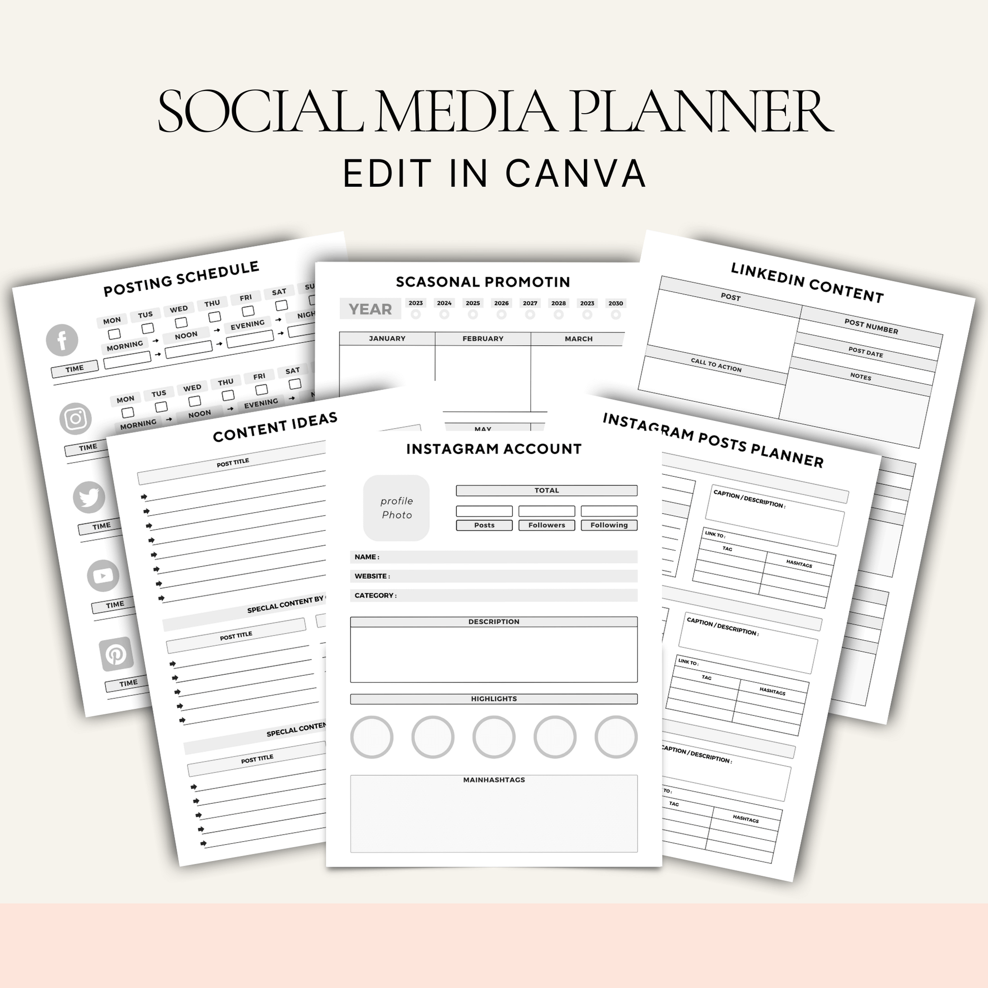 Editable Social Media Planner PLR MRR Digital Products from Grit Ground