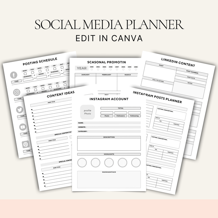 Editable Social Media Planner PLR MRR Digital Products from Grit Ground