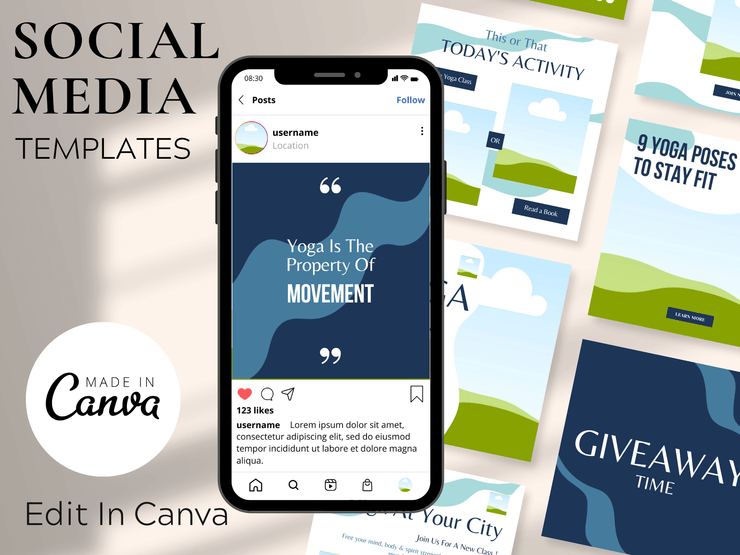 Yoga Canva Instagram Post Template PLR MRR Digital Products from Grit Ground