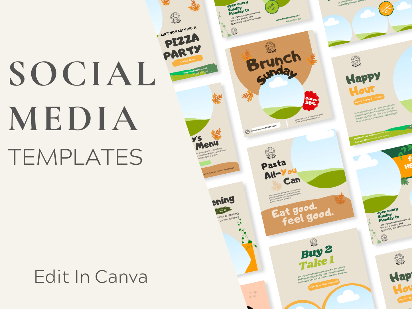 60 Restaurant Social Media Templates PLR MRR Digital Products from Grit Ground