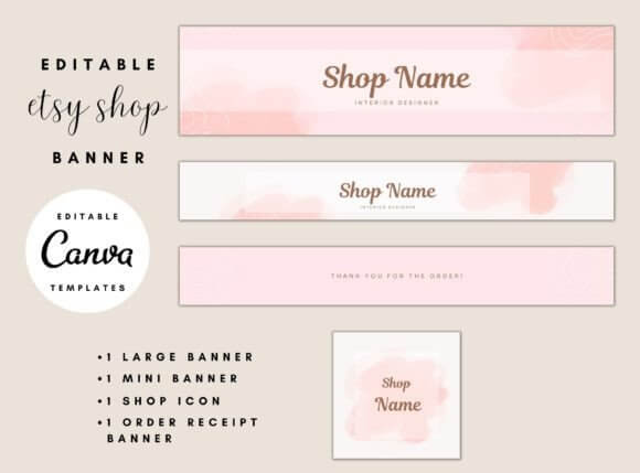 Elegant Soft Pink Etsy Shop Banner PLR MRR Digital Products from Grit Ground