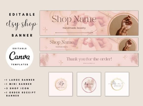 Rose Gold Etsy Shop Banner PLR MRR Digital Products from Grit Ground