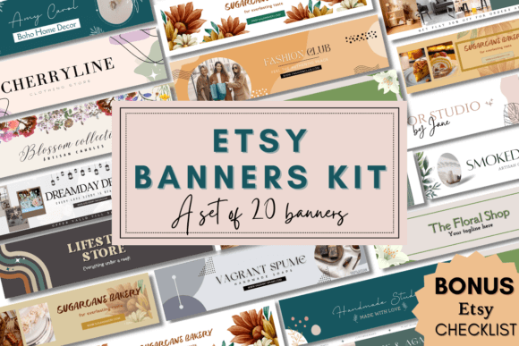 20 Etsy Banner Kit PLR MRR Digital Products from Grit Ground