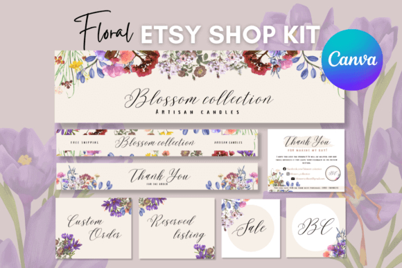 Floral Etsy Shop Templates Kit PLR MRR Digital Products from Grit Ground