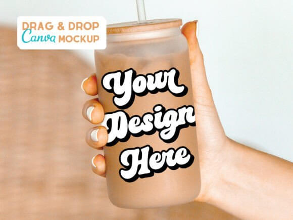 Frosted 16oz Can Glass Canva Mockup PLR MRR Digital Products from Grit Ground