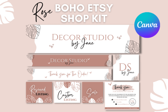 Rose Boho Etsy Shop Templates PLR MRR Digital Products from Grit Ground