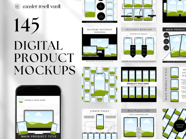 145 Digital Product Mockups PLR MRR Digital Products from Grit Ground