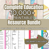 Educational Printable Bundle Homeschool Curriculum Resource Elementary Learning Material Preschool Middle School Activity STEM Math Literacy