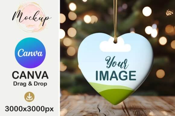 Heart Christmas Ornament Mockup Canva PLR MRR Digital Products from Grit Ground