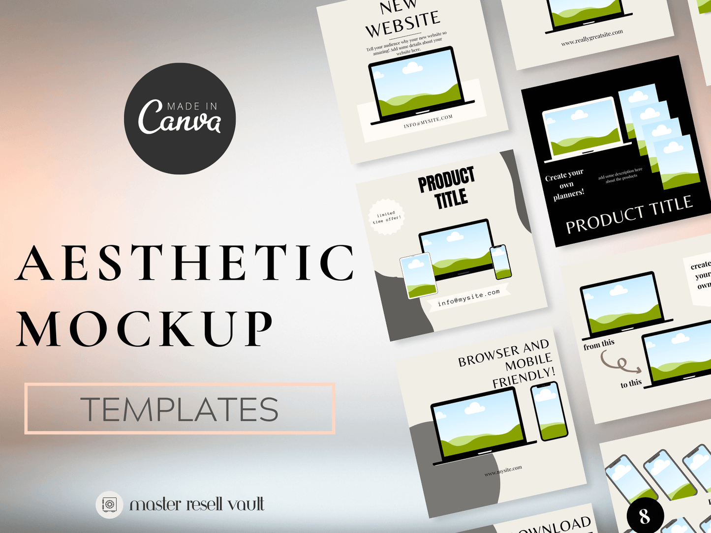 Aesthetic Mockup Templates PLR MRR Digital Products from Grit Ground