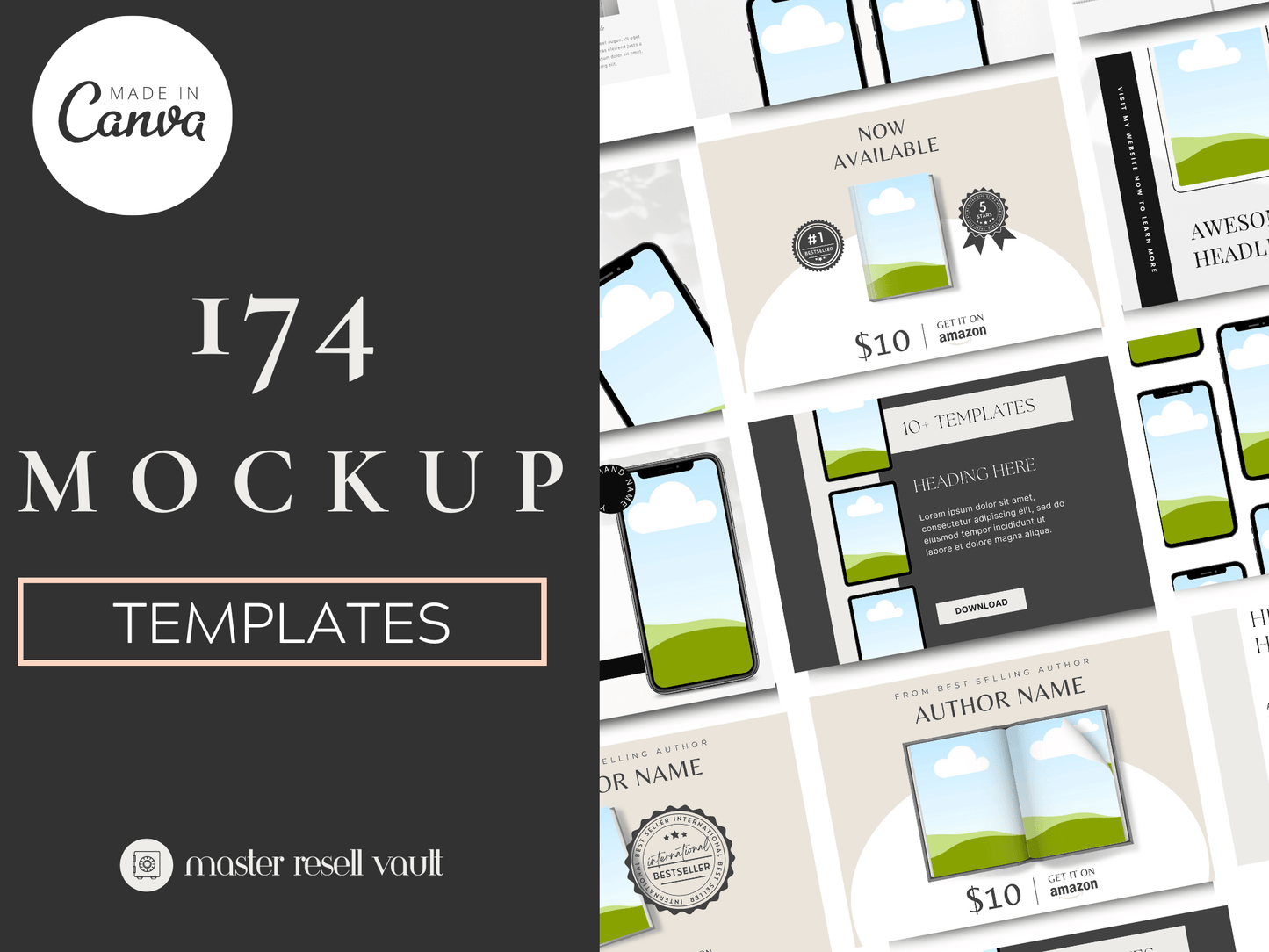 174 Aesthetic Mockups PLR MRR Digital Products from Grit Ground