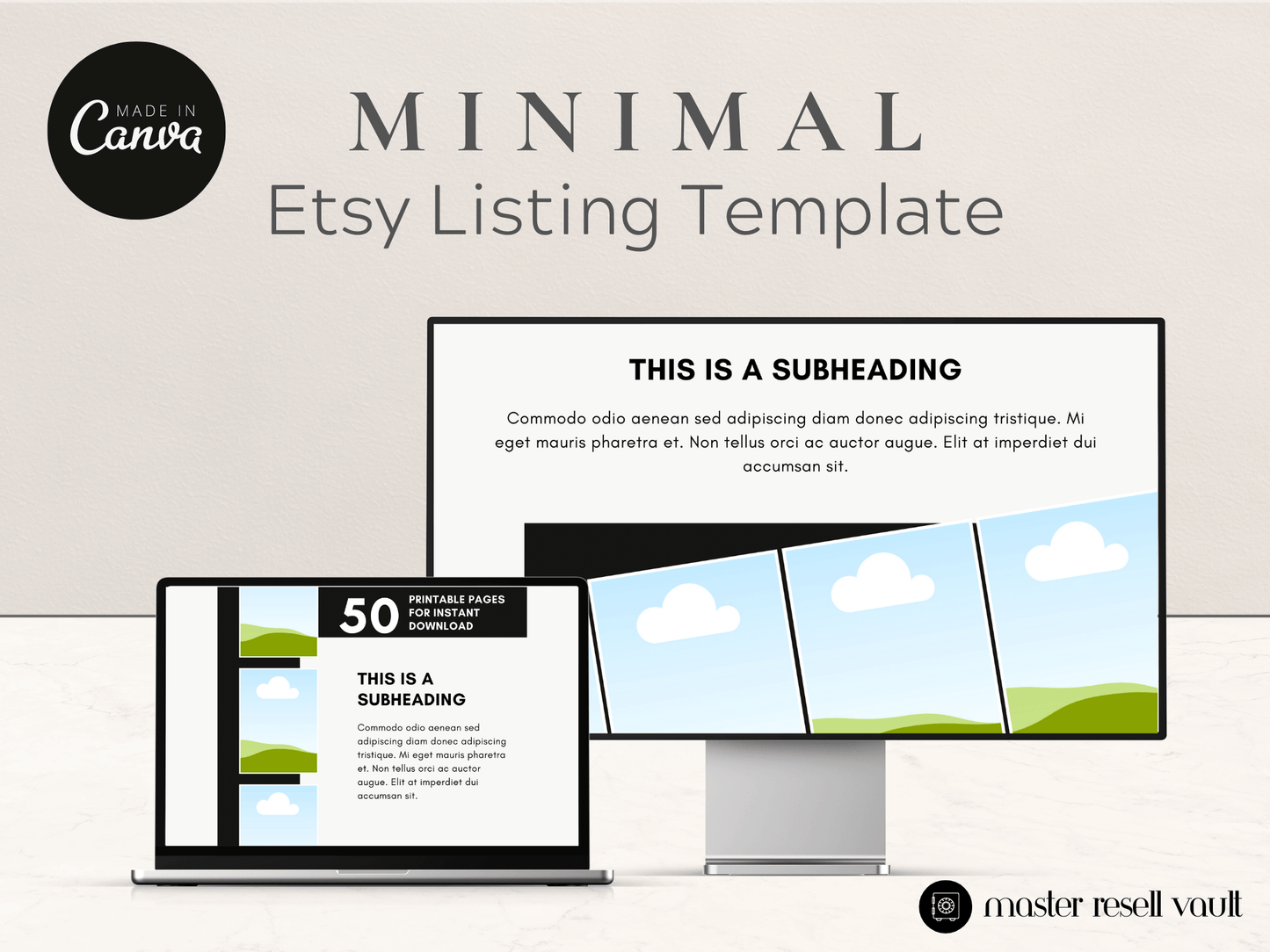 Minimal Etsy Listing Template PLR MRR Digital Products from Grit Ground