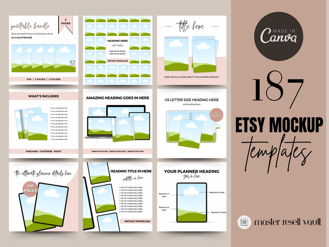 187 Etsy Listing Mockup Bundle PLR MRR Digital Products from Grit Ground