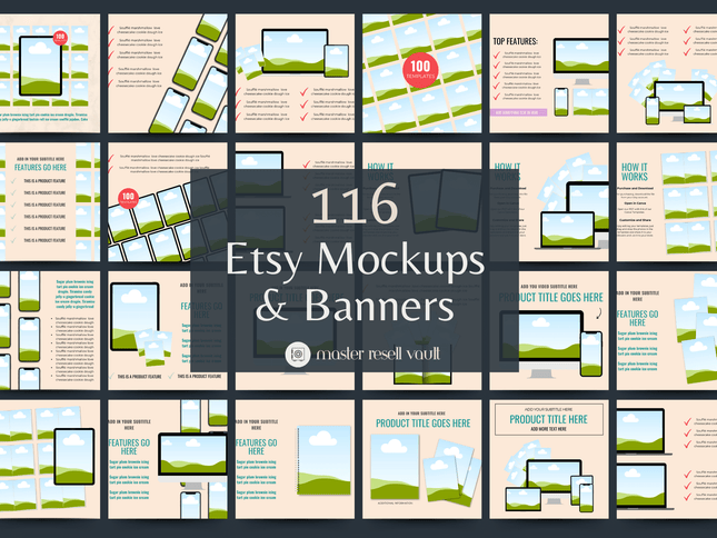 Etsy Listing Mockups & Banners PLR MRR Digital Products from Grit Ground