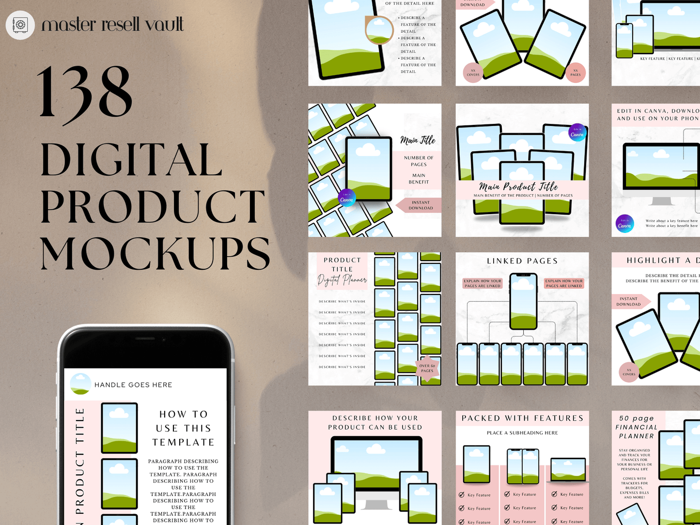 138 Digital Product Mockups PLR MRR Digital Products from Grit Ground